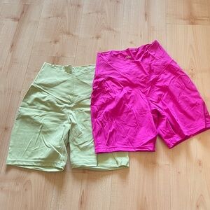 Eladay High-Waist Women’s Bike Shorts in Hot Pink and Light Green Bundle